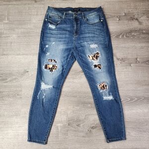 JUDY BLUE Animal Print Distress Denim Jeans Skinny Fit 16 W